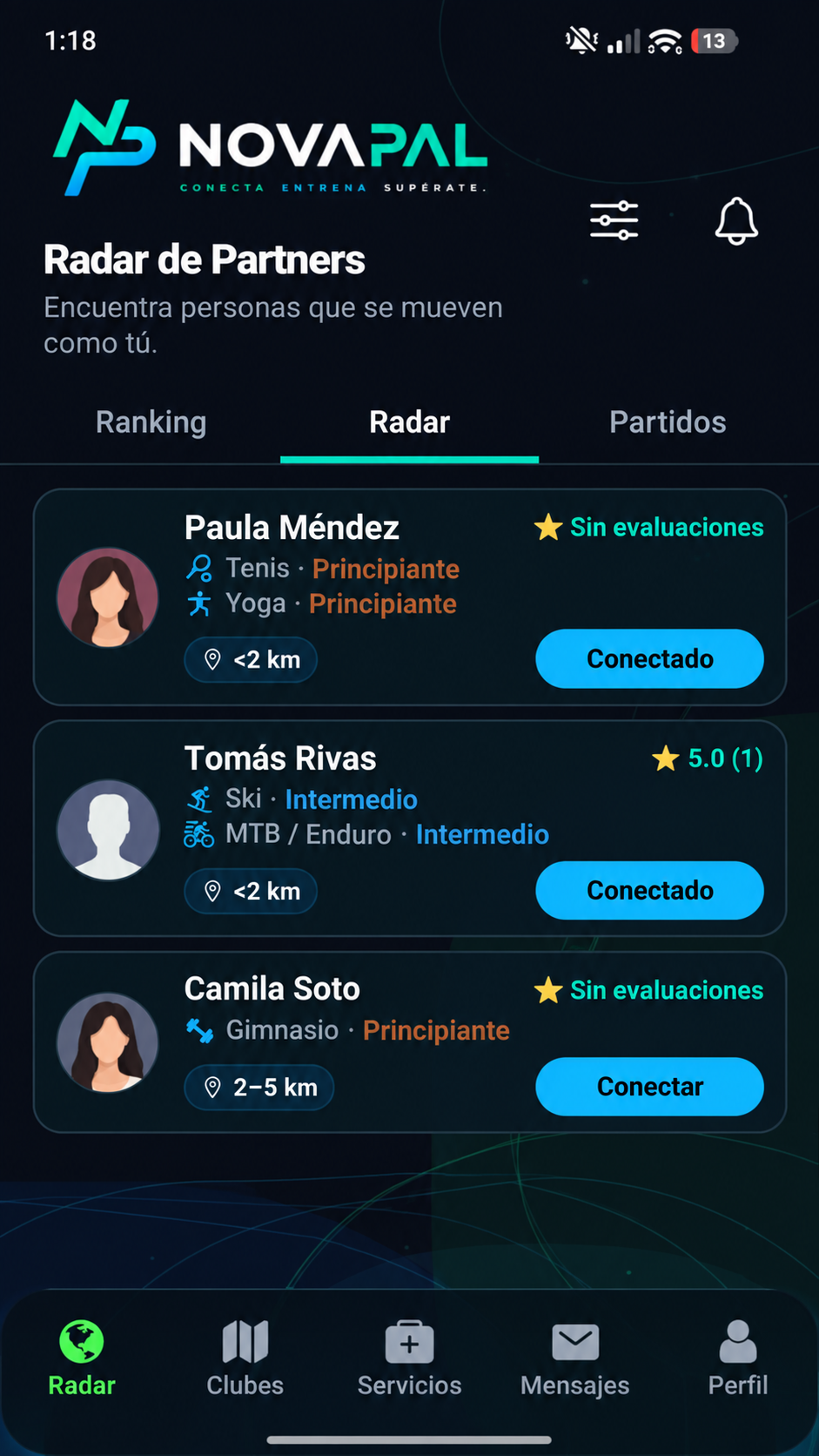 Pantalla real del Radar de Partners de NovaPal